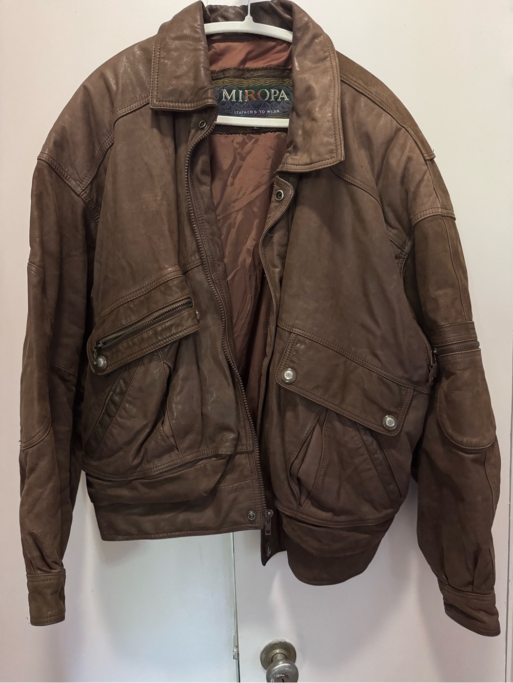 Brown Leather Bomber Jacket